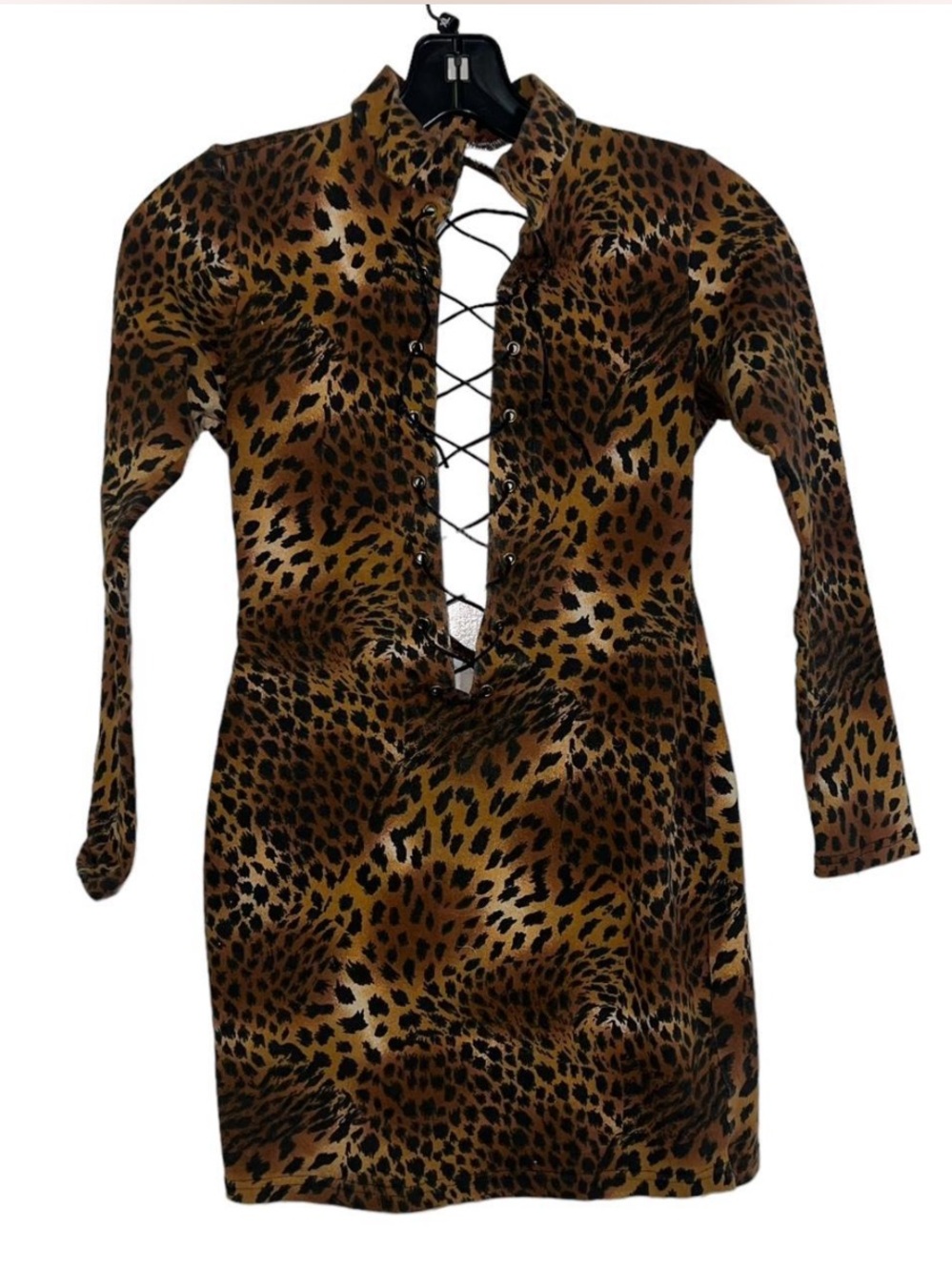 Cheetah Print Lace-Up Bodycon Mini Dress